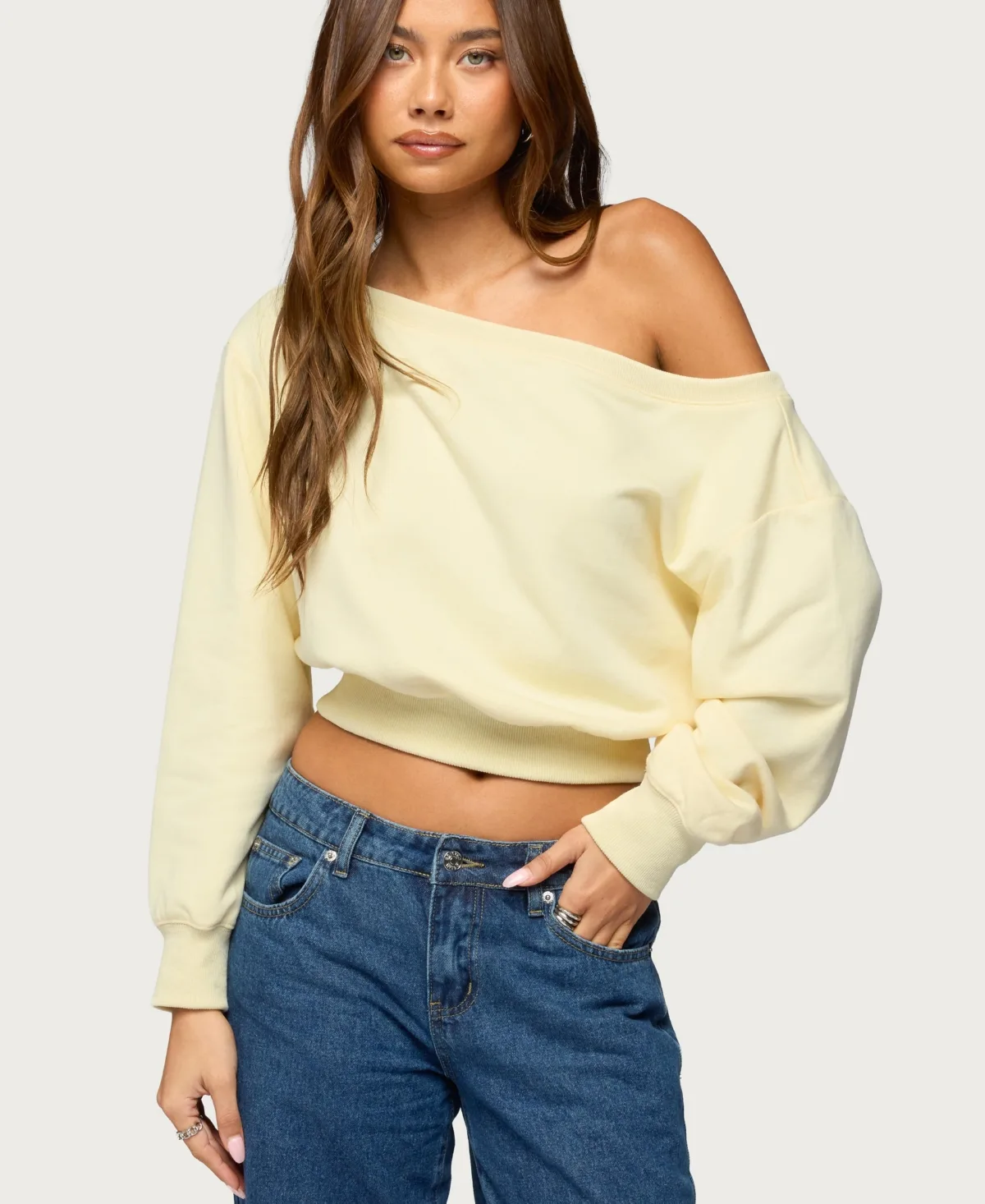 Christy Off Shoulder Sweatshirt by Edikted