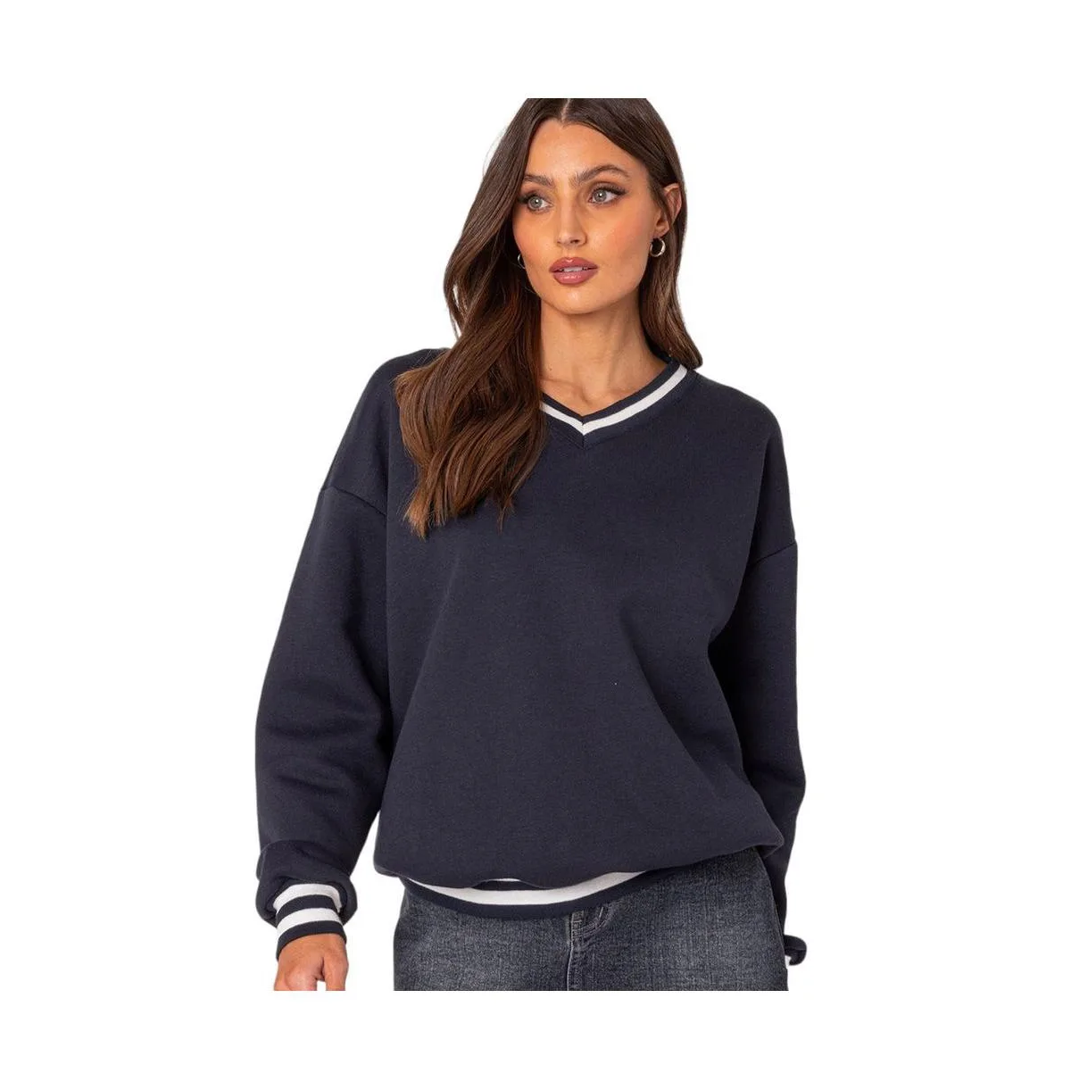 Caryn Oversized V Neck Sweatshirt by Edikted