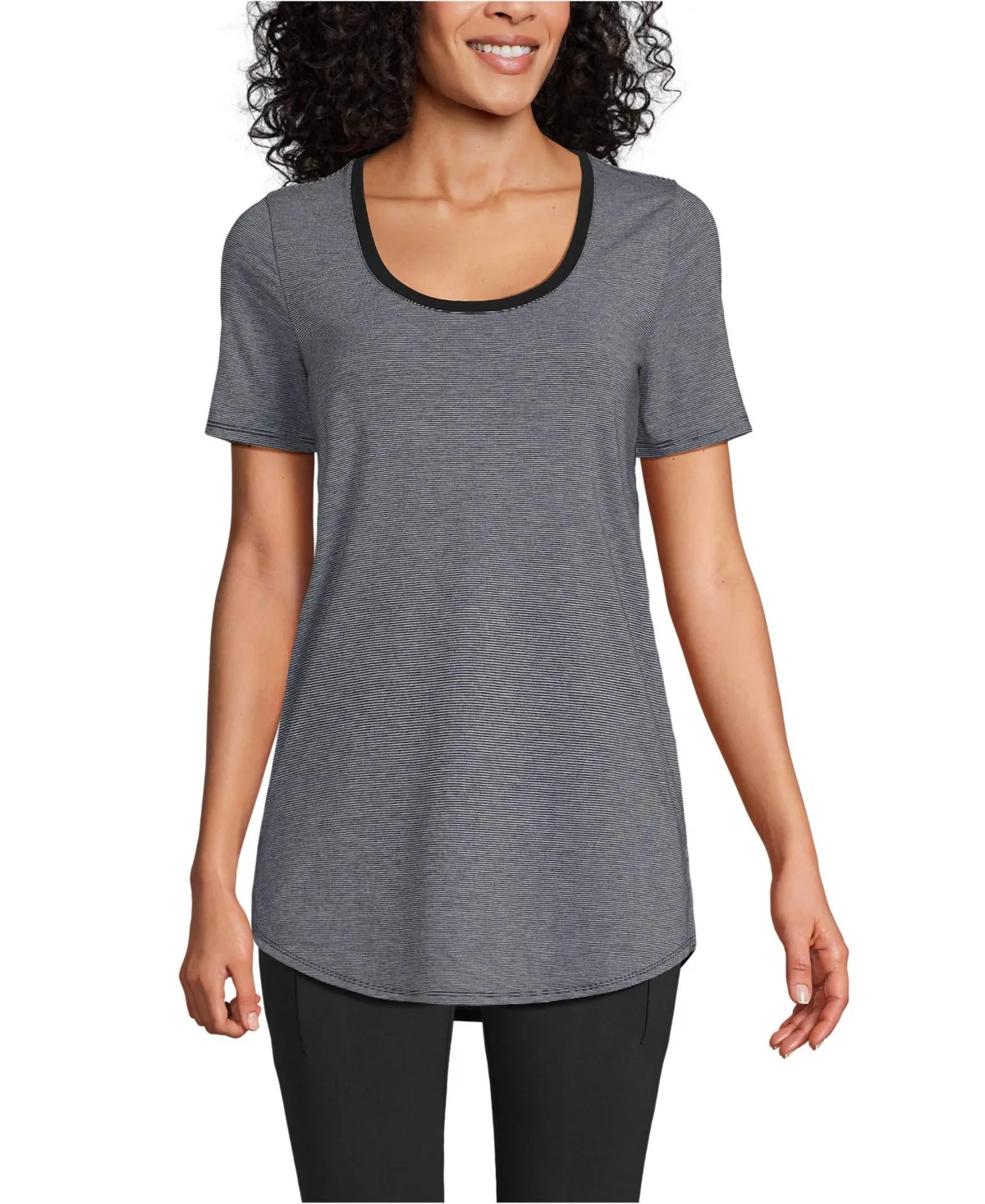 Short Sleeve Power Performance Scoop Neck Curved Hem Tunic Tee by Lands' End