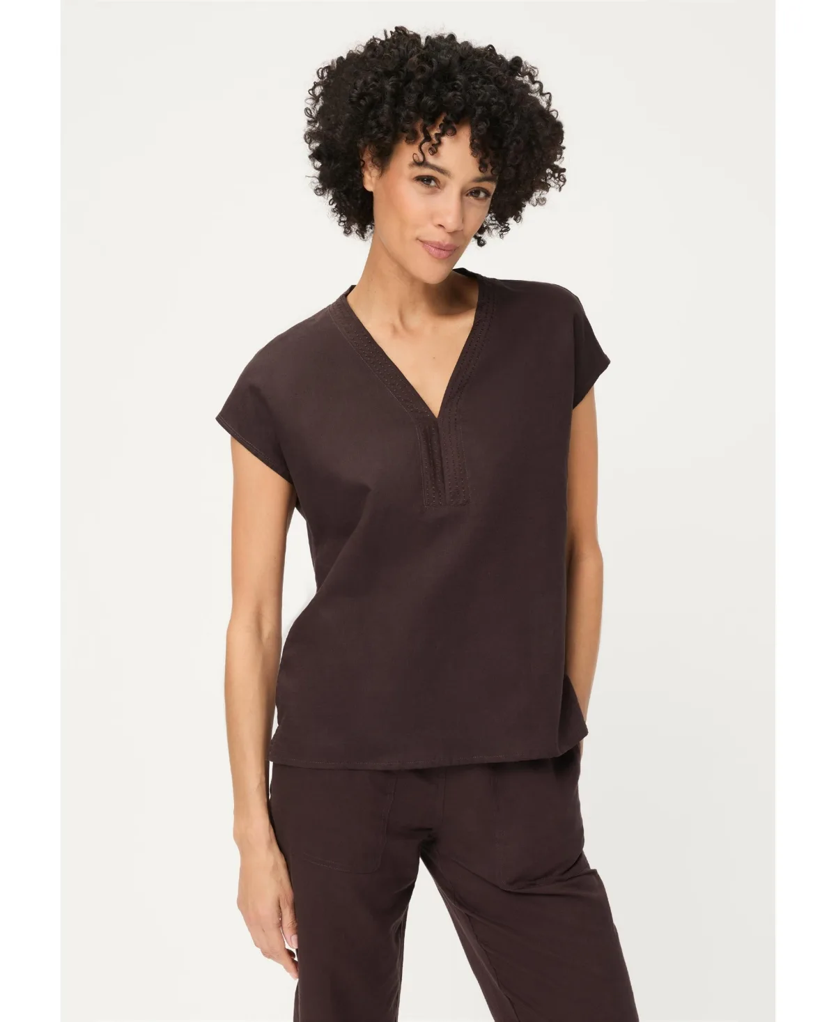 Solid Mixed Media Tunic T-Shirt by Olsen