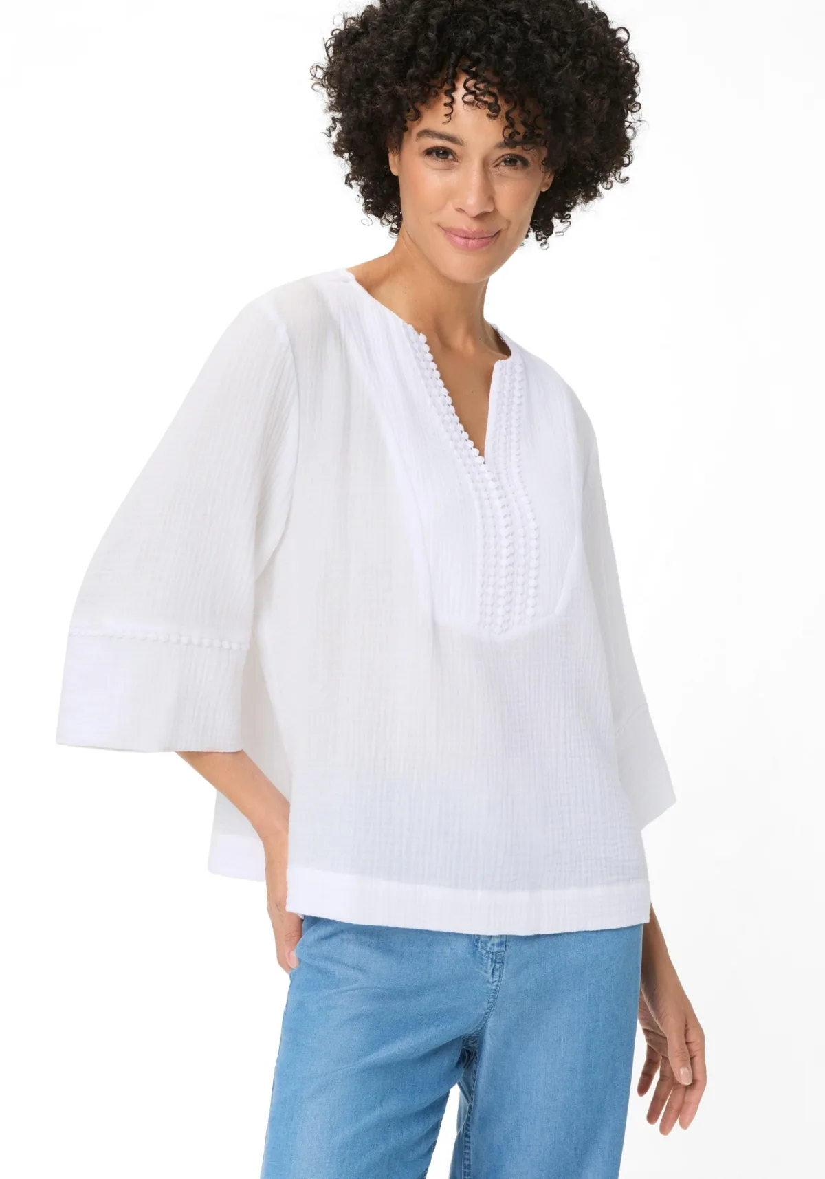 Embroidered Waffle Tunic Blouse by Olsen