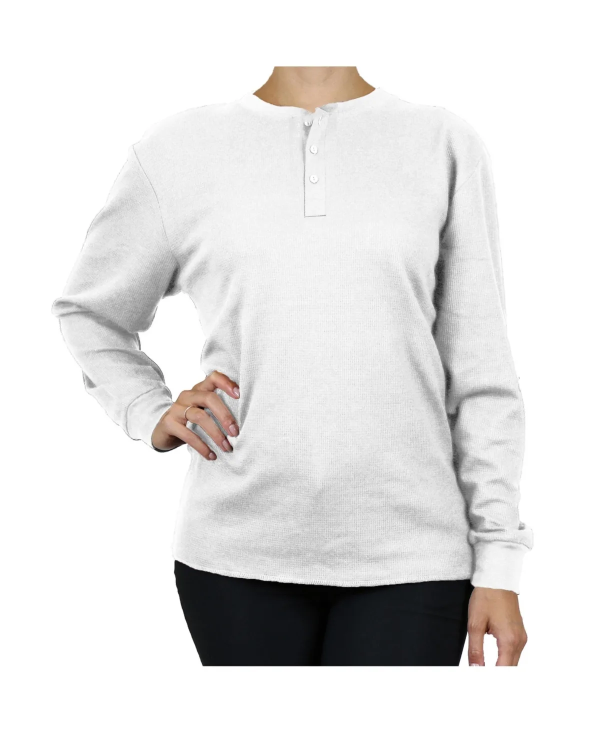 Loose Fitting Waffle-Knit Henley Thermal Shirt by Galaxy By Harvic