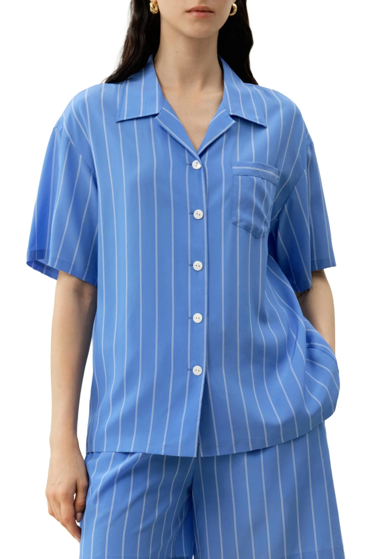 Striped Cuban Collar Shirt by Lilysilk