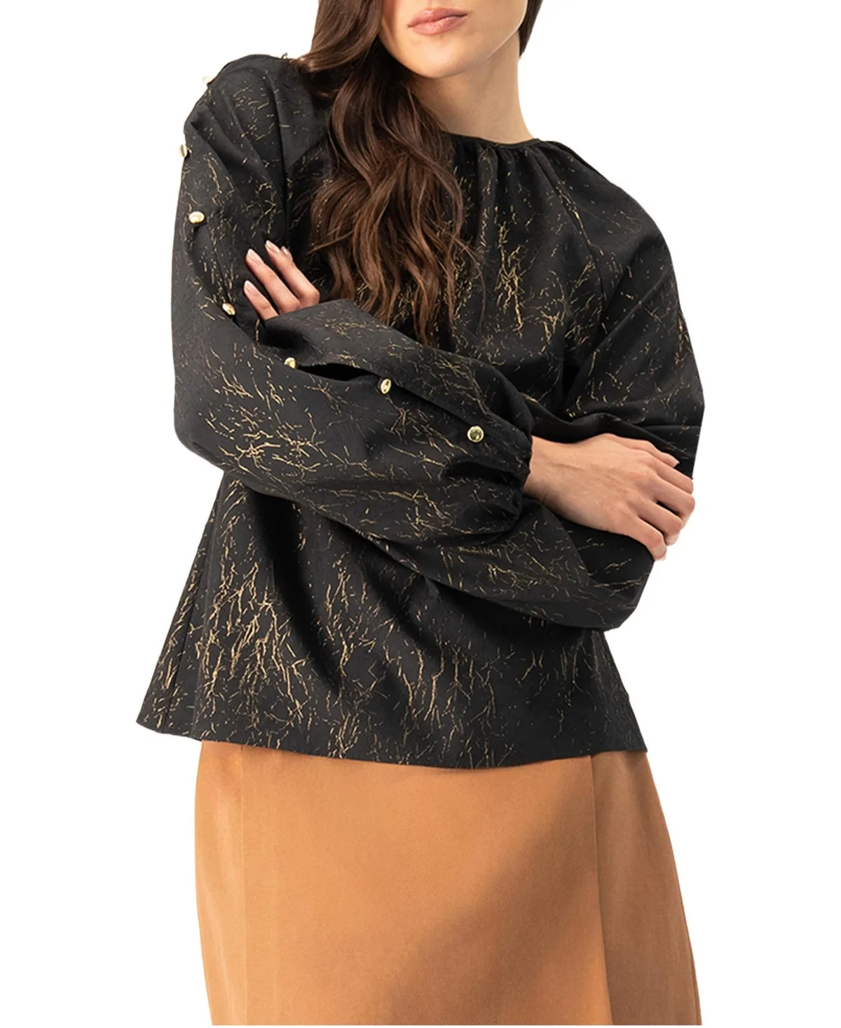 Long Sleeve V-Neck Blouse by Ivonne