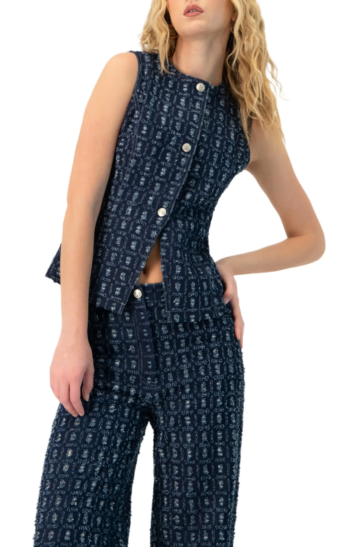 Denim Vest with Front Buttons by Ivonne