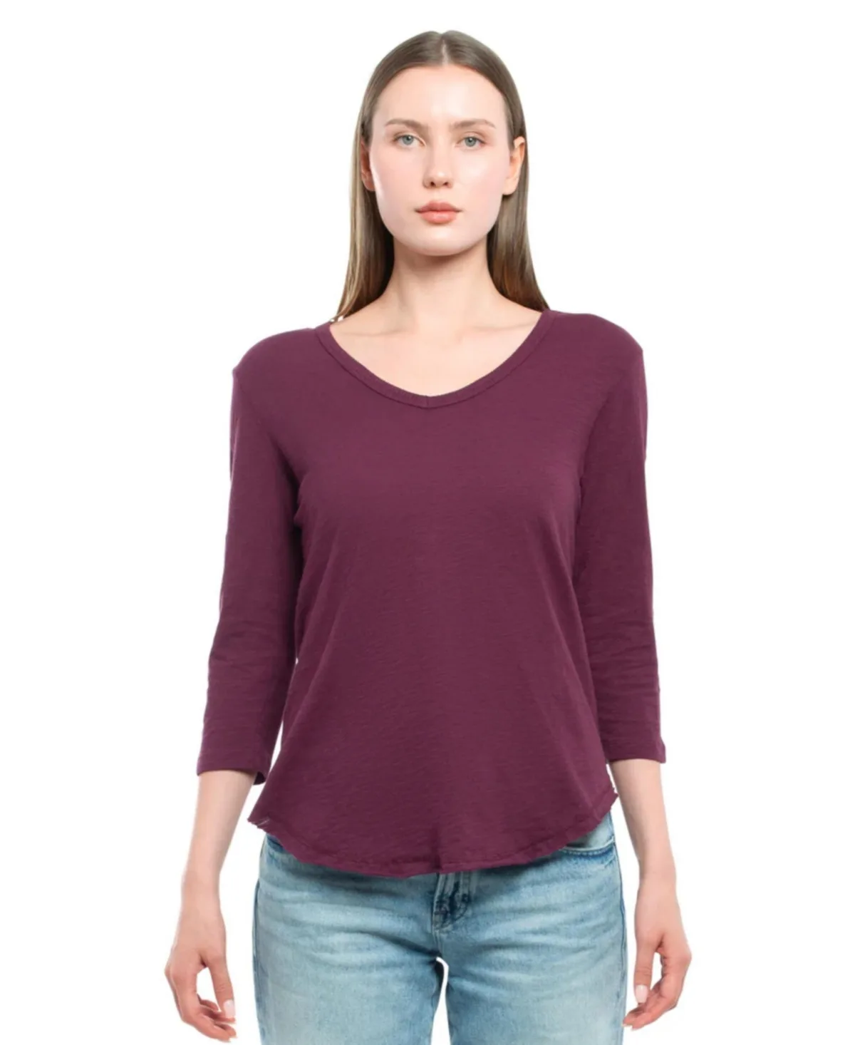 3/4 Sleeve V-Neck Shirttail Tee by Wilt