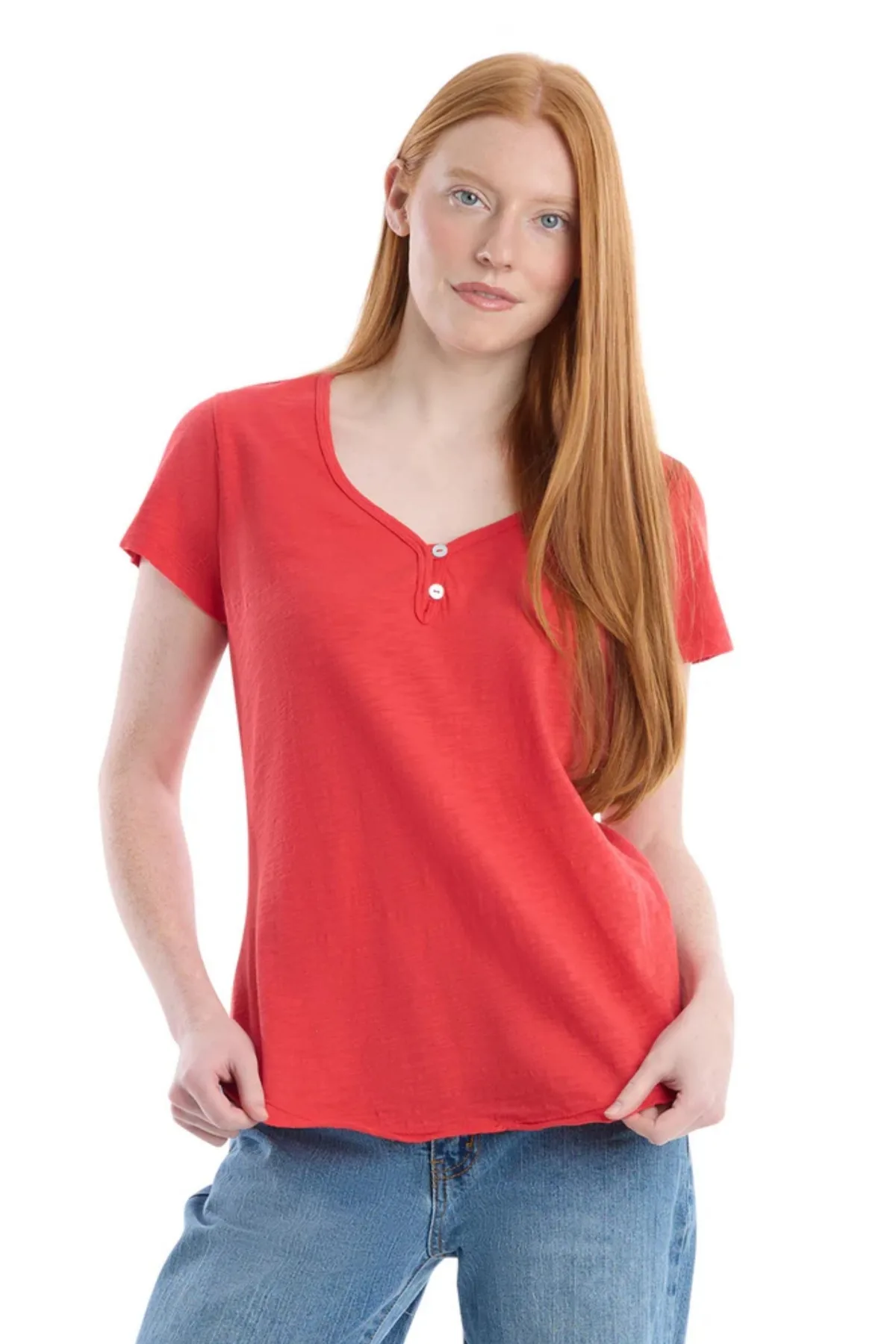 V-Neck Henley Short Sleeve Tee by Wilt