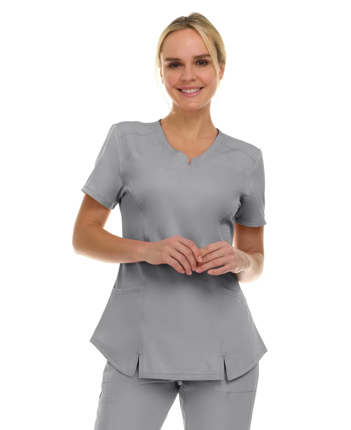 Scrubs V-Neck Notch Fashion Stretch Scrub Top with Two Pockets, Flex Easy Care Fabric by Medichic