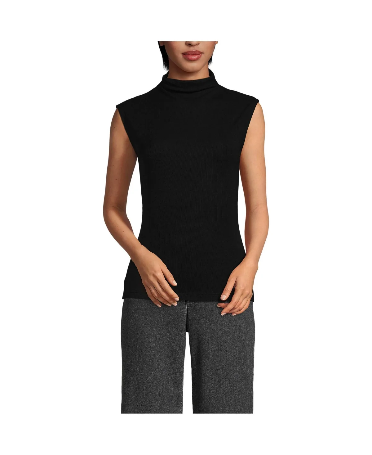 Cap Sleeve Drapey Rib Fitted Funnel Neck Tank by Lands' End