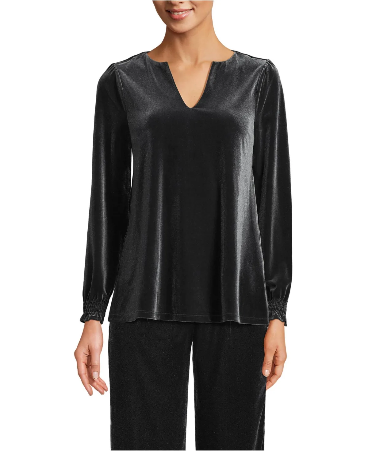 Long Sleeve Velvet Blouse by Lands' End