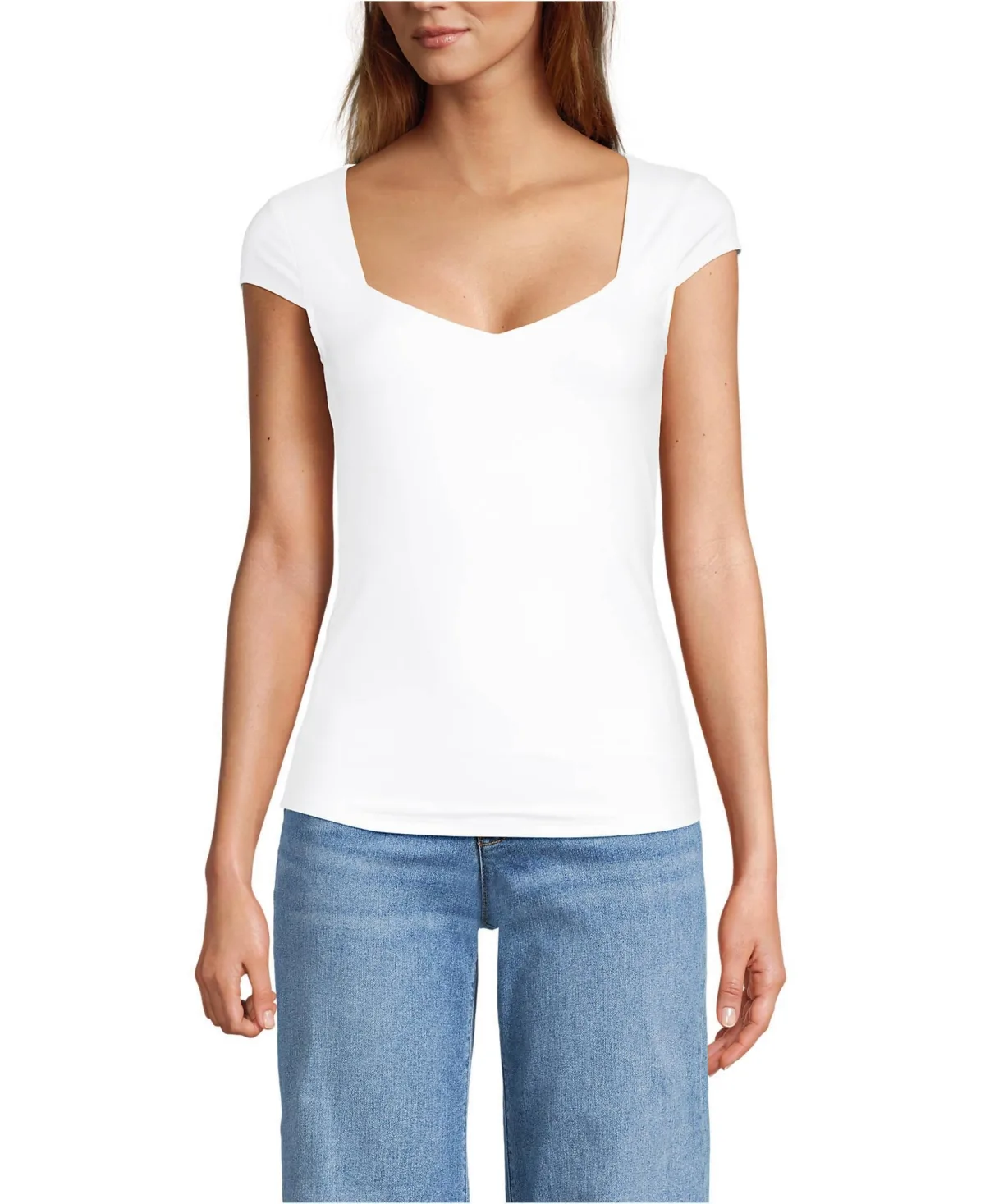 Cap Sleeve Tugless Double Layer Sweetheart Knit Top by Lands' End