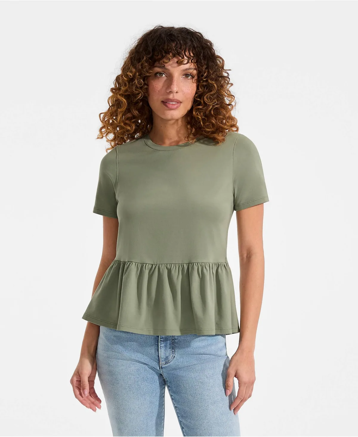 Short Sleeve Lightweight Jersey Crew Neck Peplum Tee by Lands' End