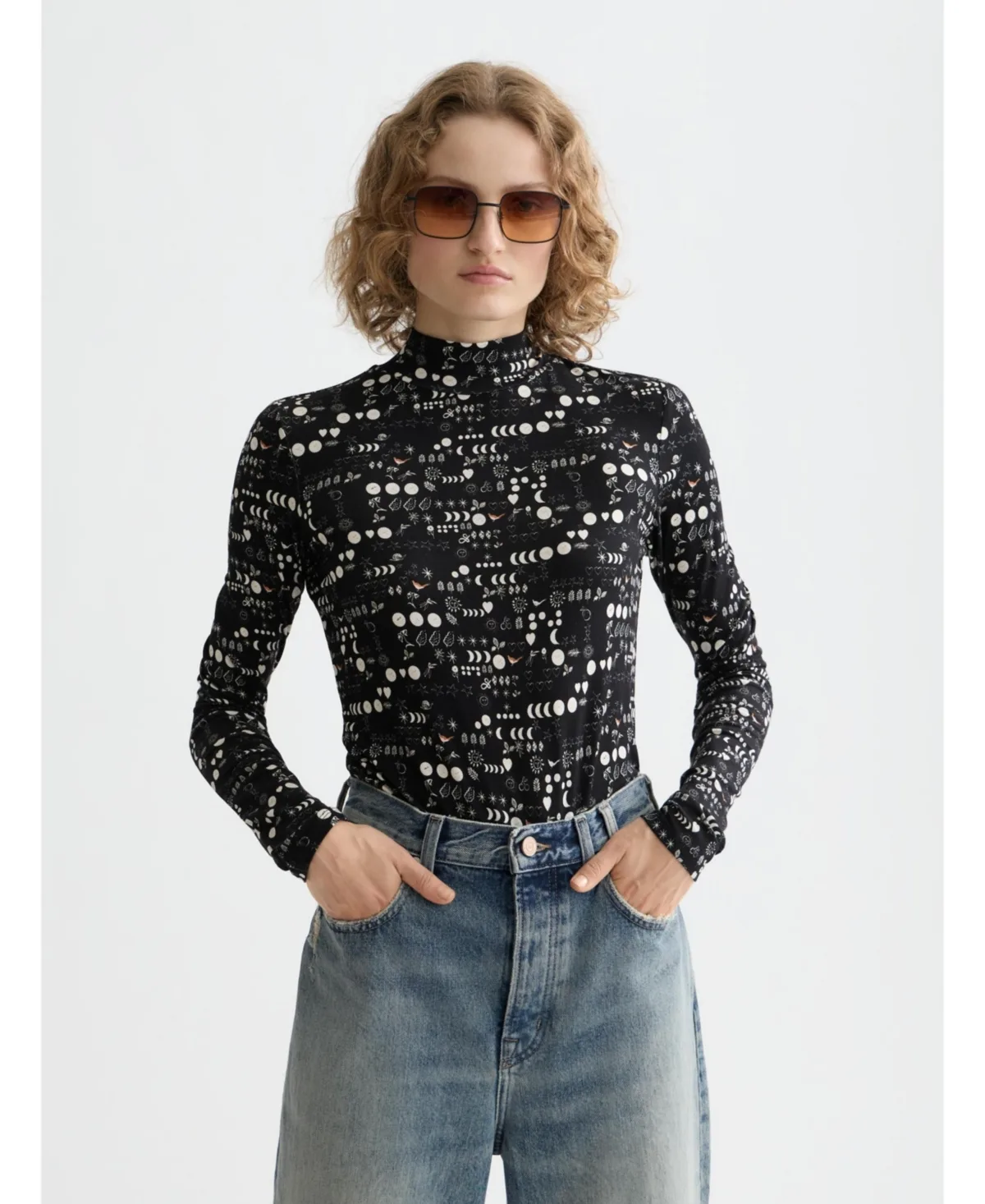 All Over Printed Mock Neck Long Sleeve T-Shirt by Scotch & Soda