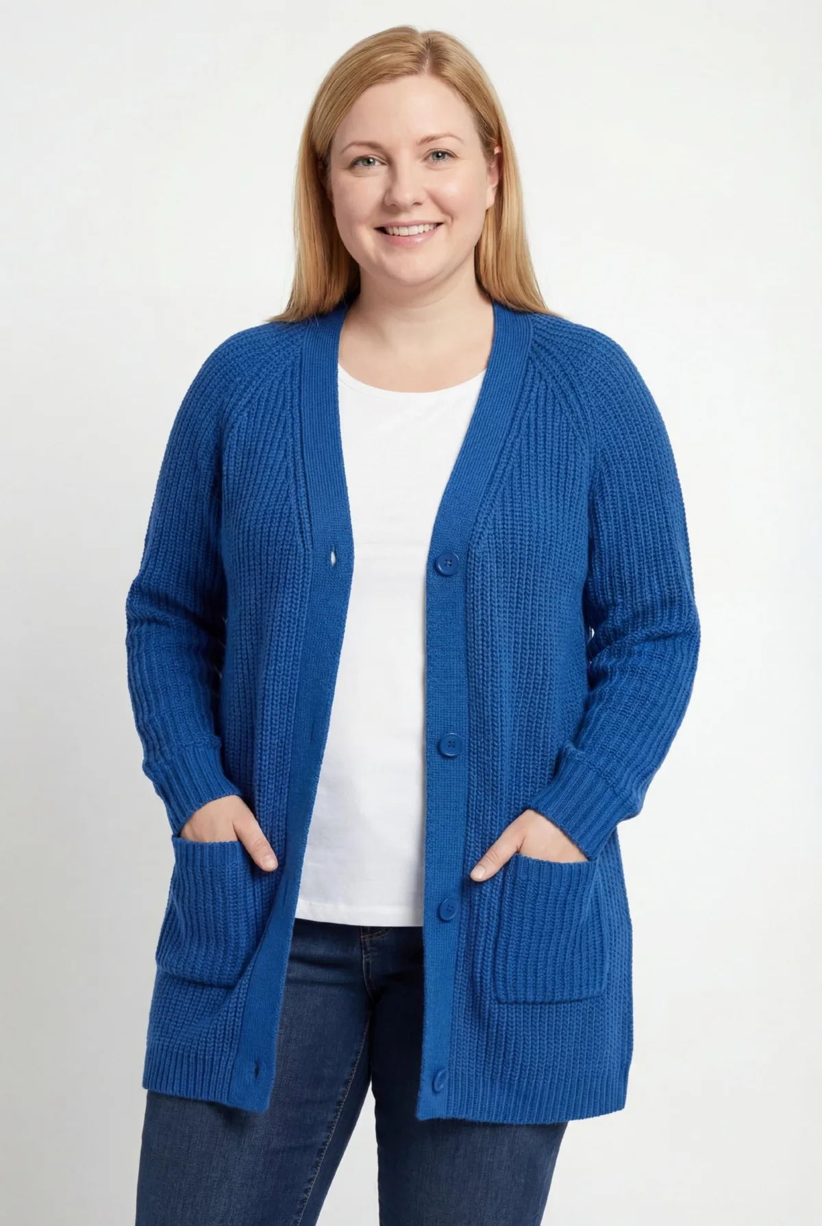 Within Button-Front Shaker Cardigan by Woman Within