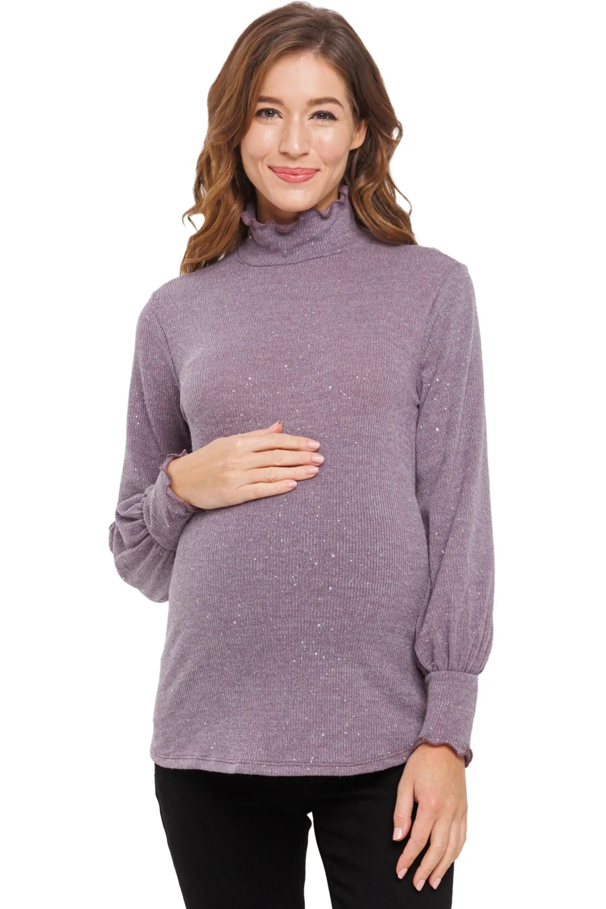 Shimmer Long Sleeve Mock Neck Top by Hello Miz
