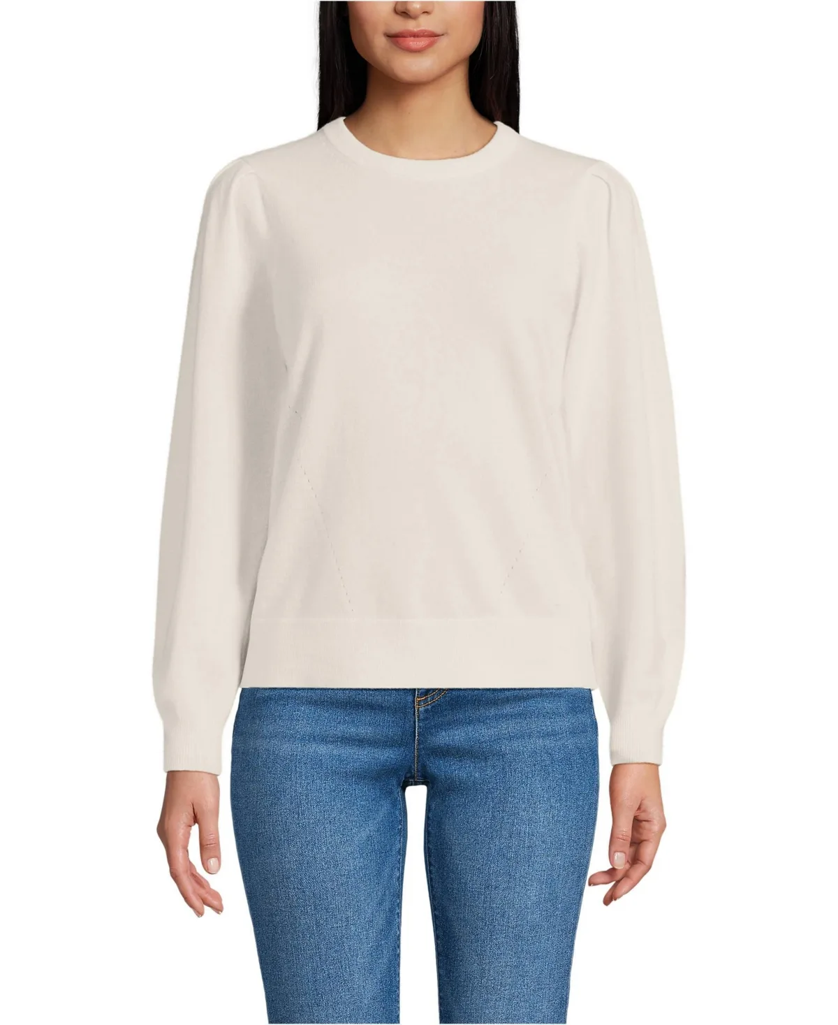 Cashmere Puff Sleeve Crew Neck Sweater by Lands' End