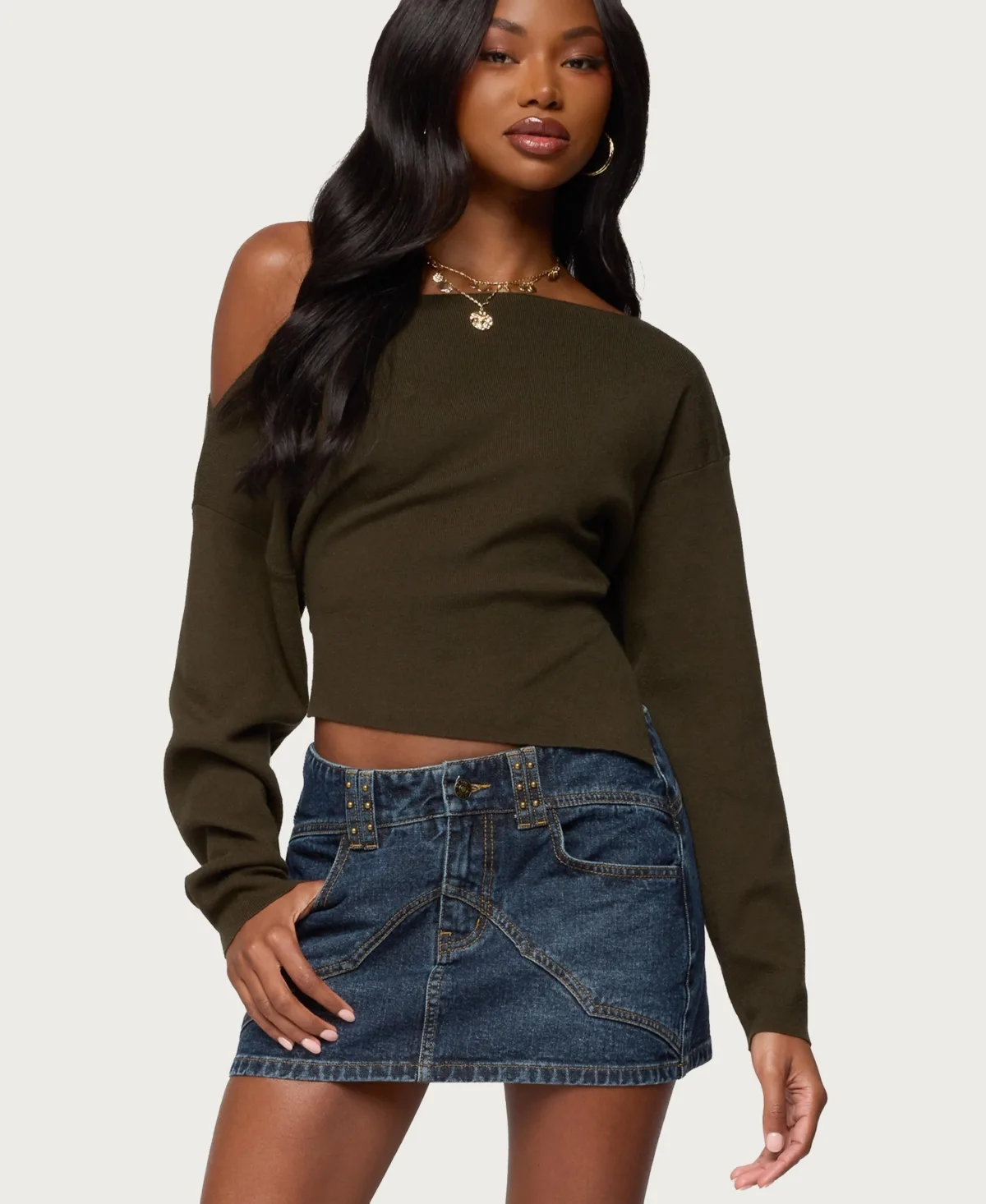 Chenelle Asymmetric Off Shoulder Sweater by Edikted