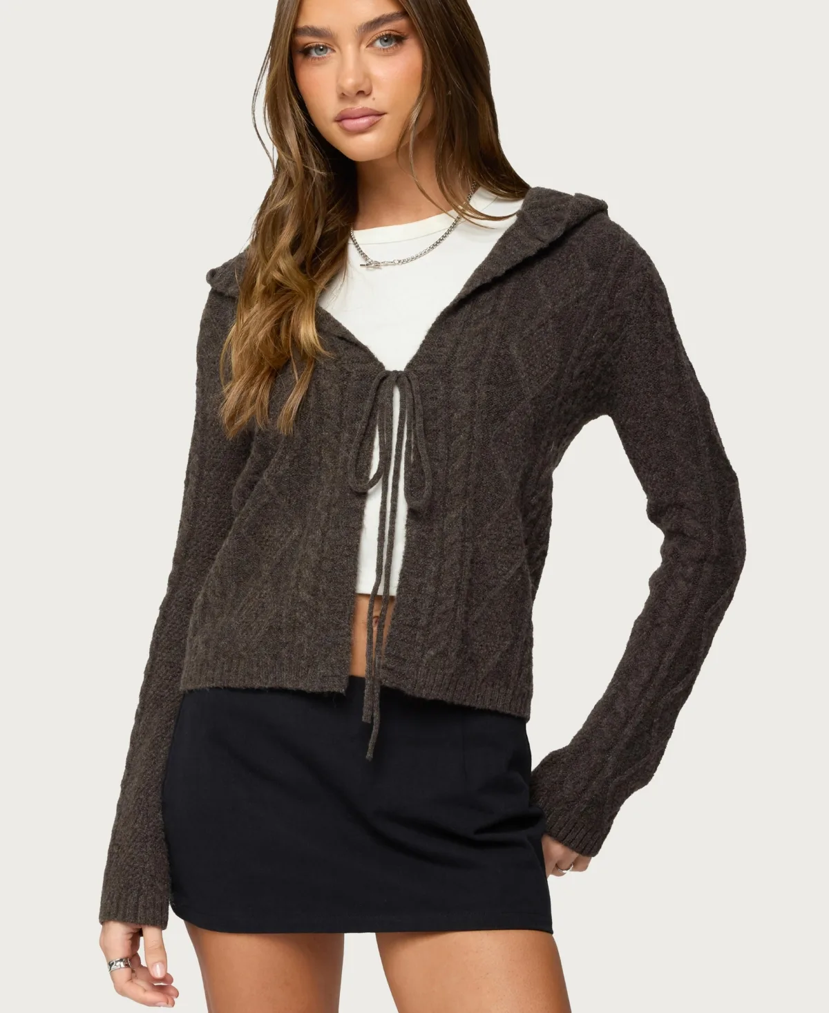 Jayla Hooded Cable Knit Cardigan by Edikted
