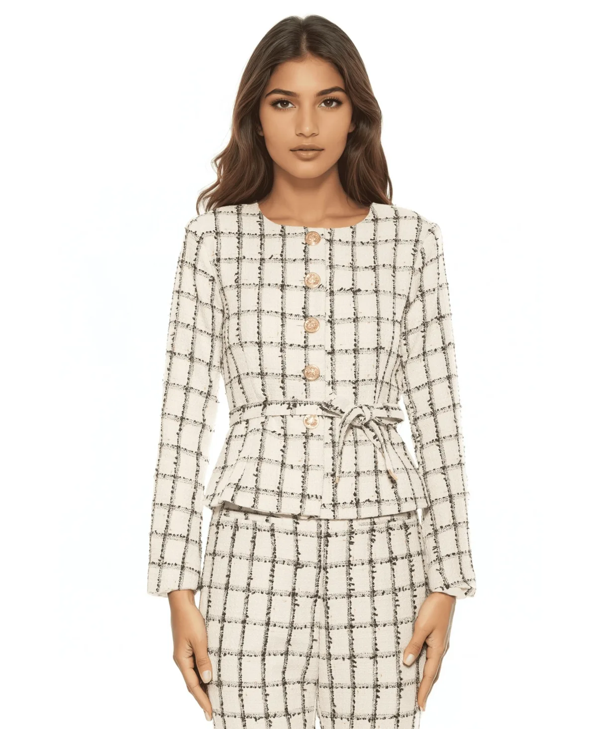 Arjun Plaid Long Sleeve Scoop Neck Sweater Jacket by Alexia Admor