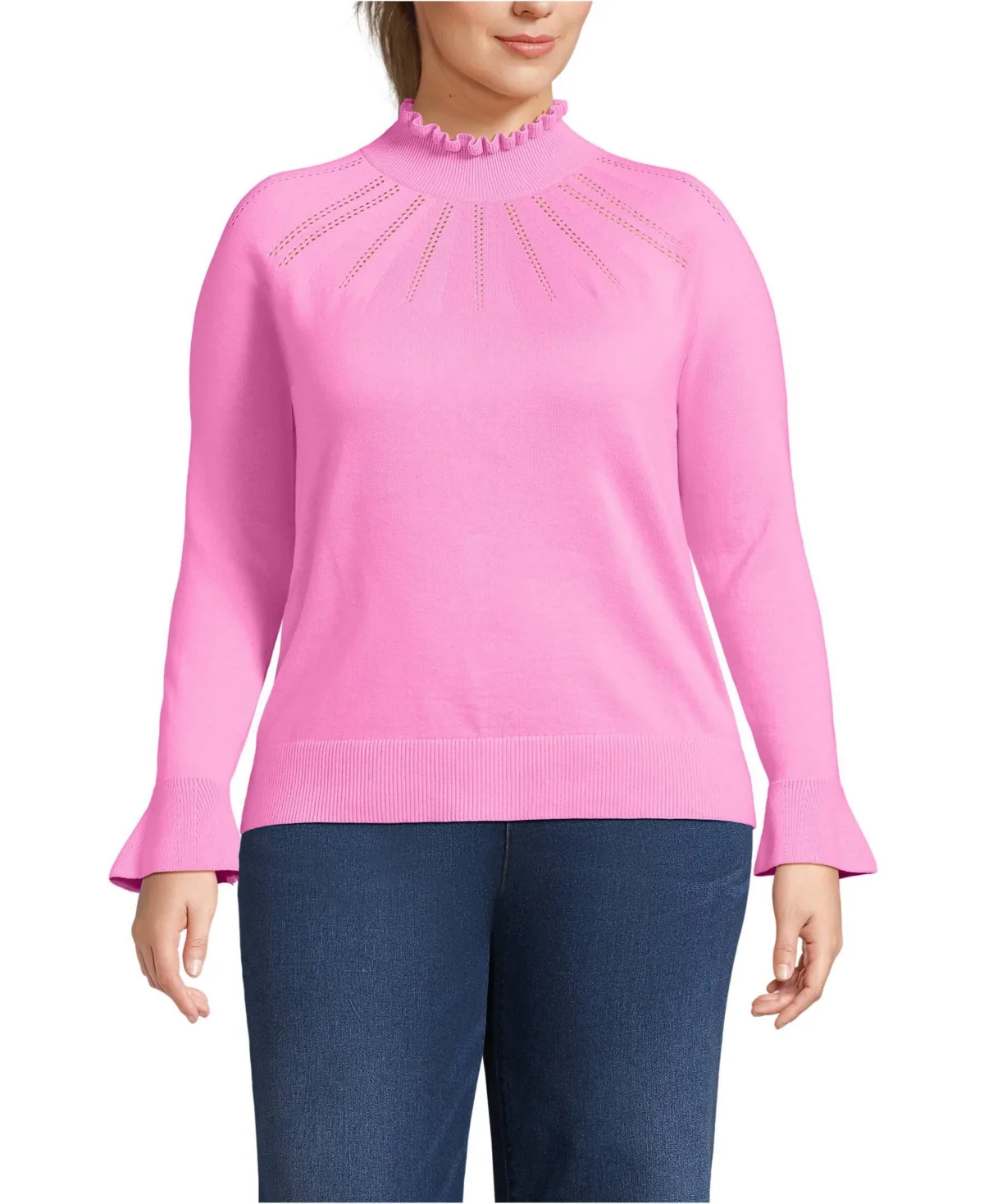Cotton Pointelle Turtleneck Sweater by Lands' End