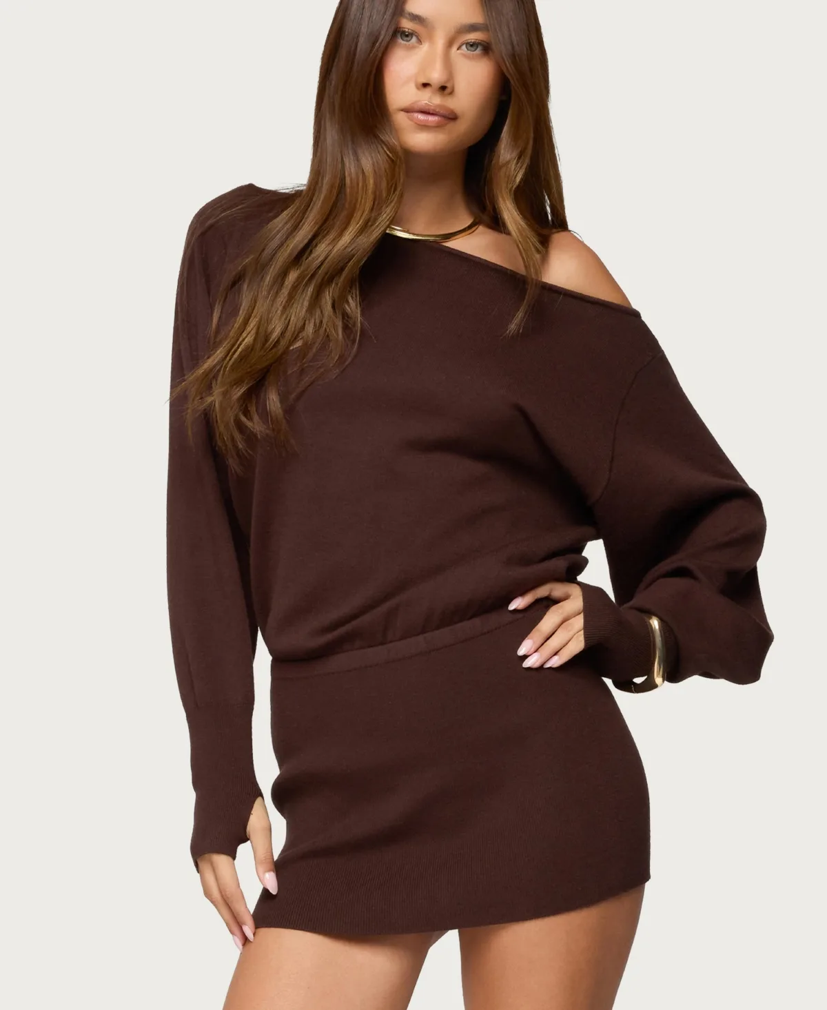Eve Off Shoulder Knit Mini Dress by Edikted