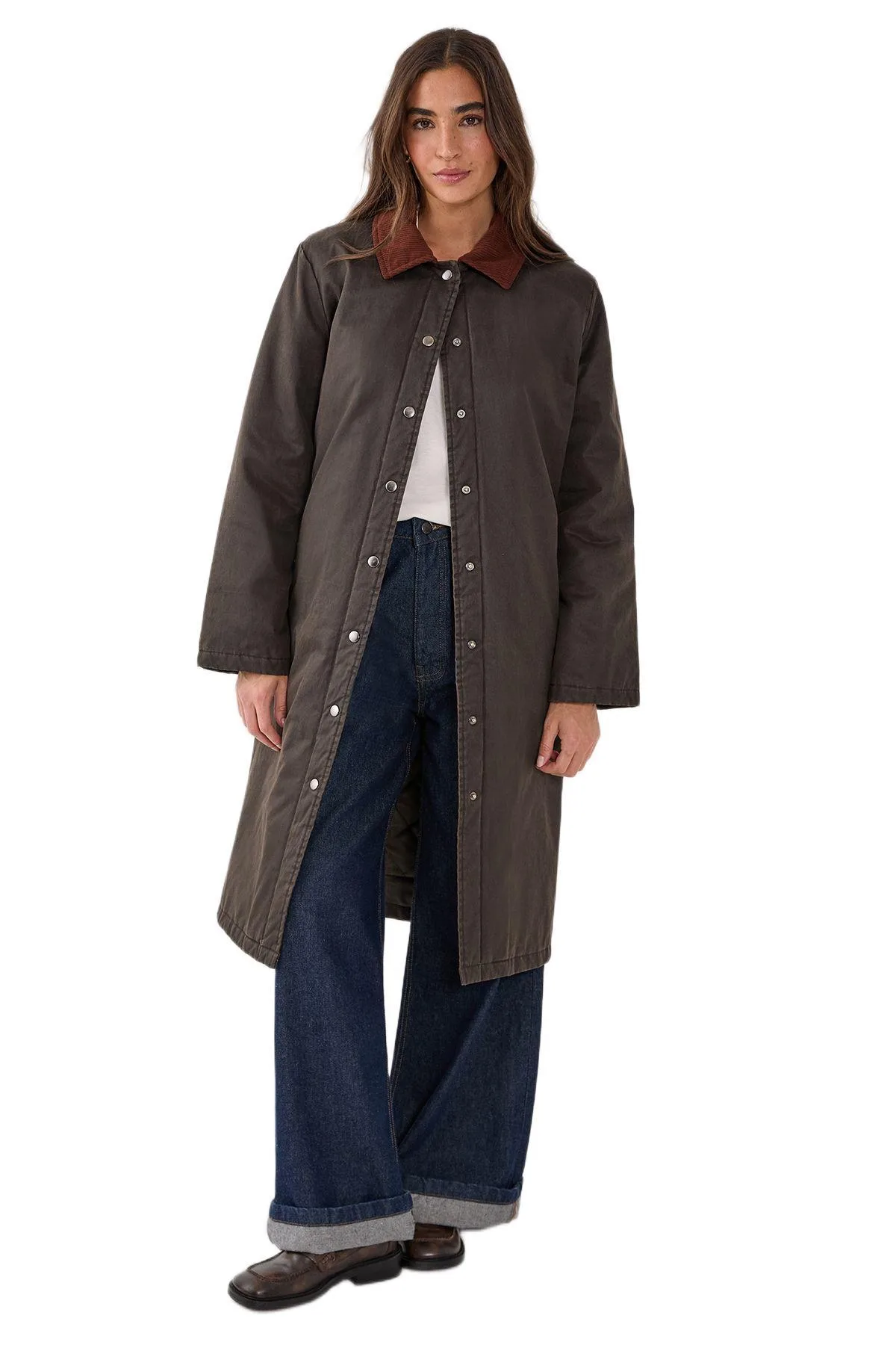 Longline Cord Collar Wax Effect Coat by Nasty Gal