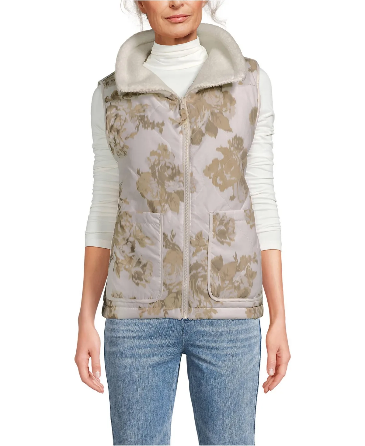 High Pile Fleece Reversible Mixed Media Vest by Lands' End