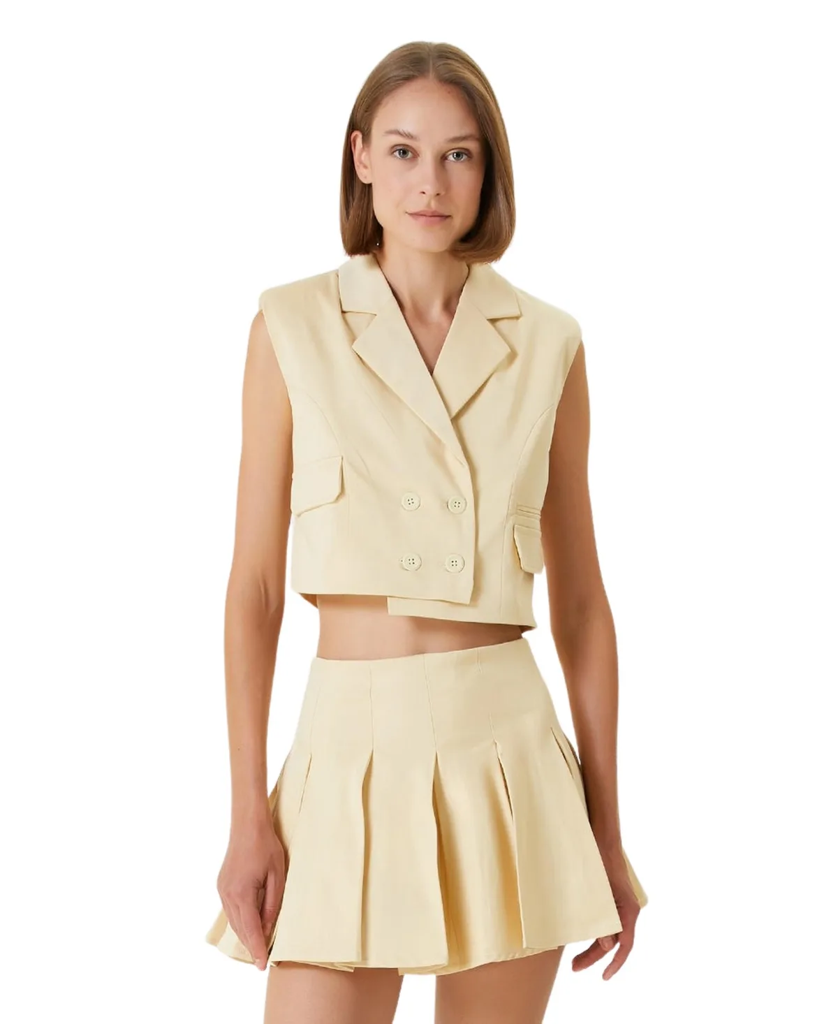 Cropped Cotton Woven Vest by Pcfg