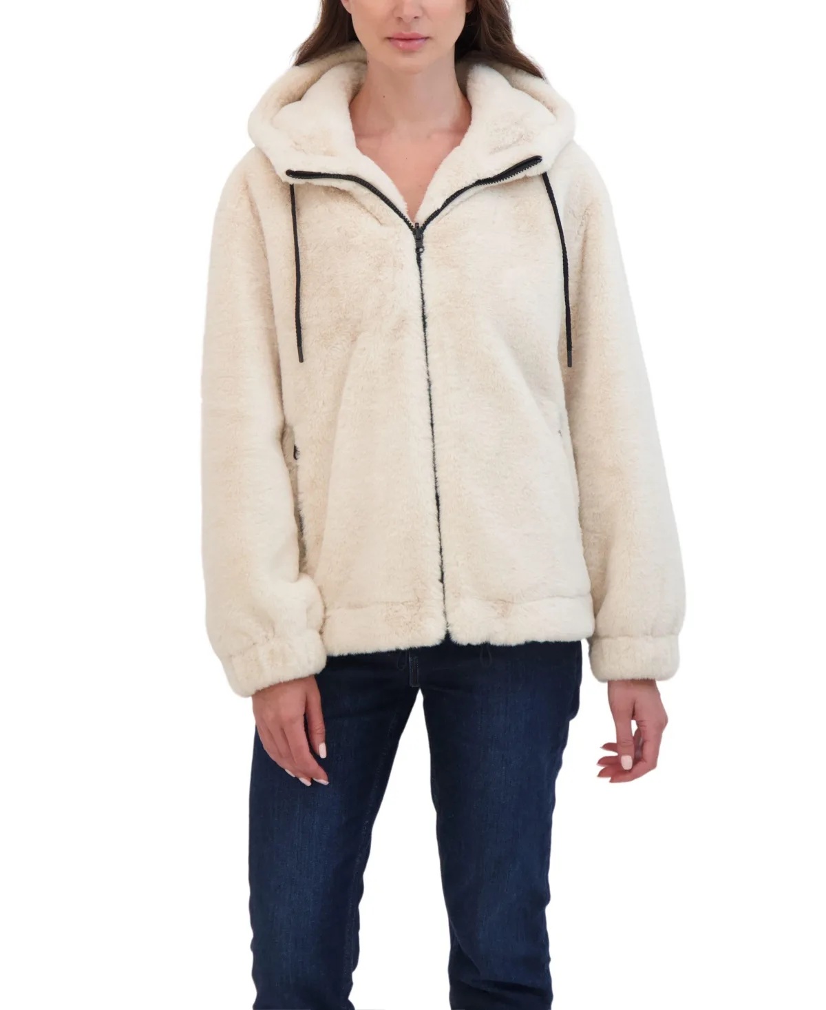 Reversible Faux Fur Hooded Bomber Jacket by Sebby