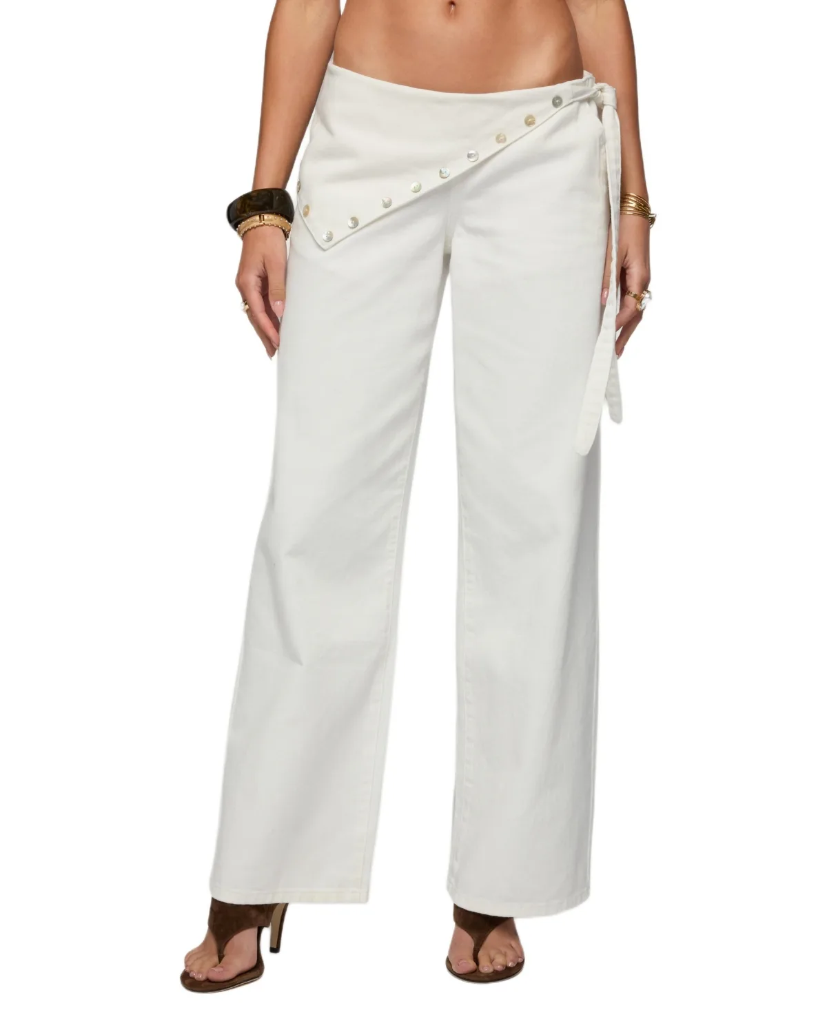 Button Foldover Low Rise Baggy Jeans by Edikted