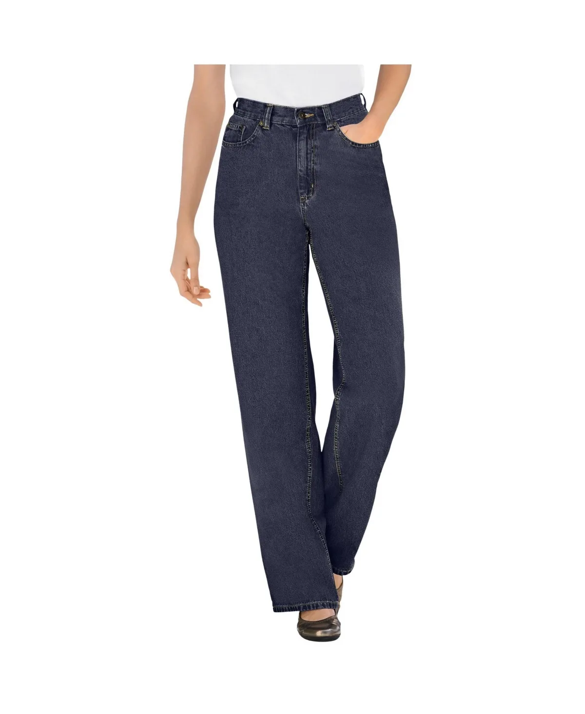 Perfect Relaxed All-Cotton Denim Five-Pocket Jeans by Woman Within