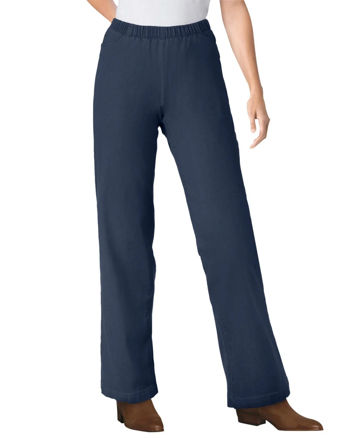 Fineline Stretch Denim Wide-Leg Pull-On Jeans by Woman Within