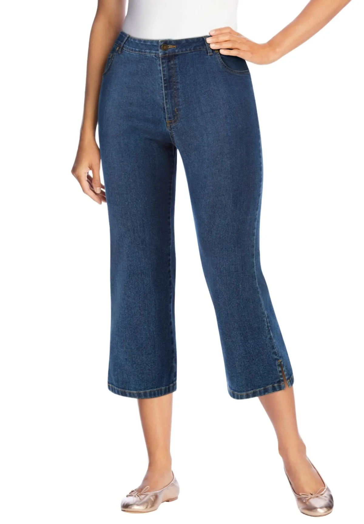 Stretch Denim Five-Pocket Capri Jeans