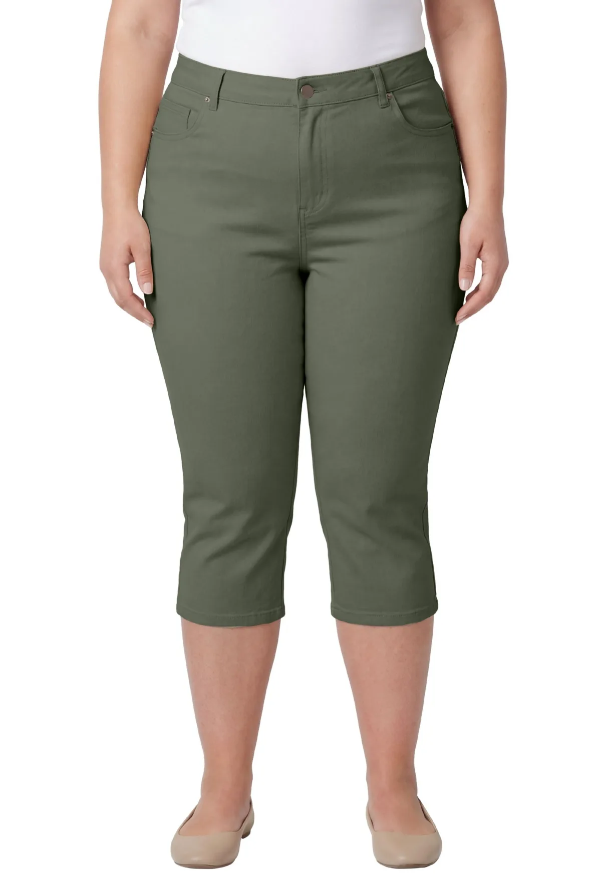 Stretch Denim Five-Pocket Capri Jeans
