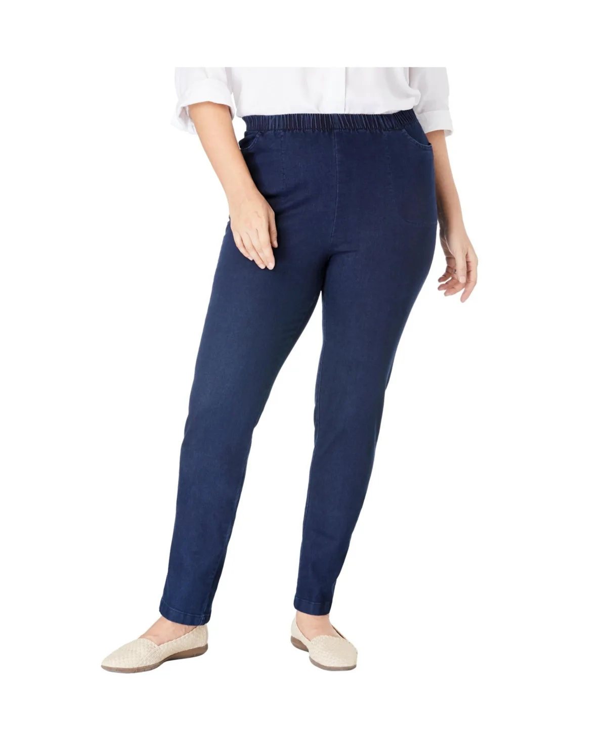 Straight Leg Fineline Pull-On Stretch Denim Jeans