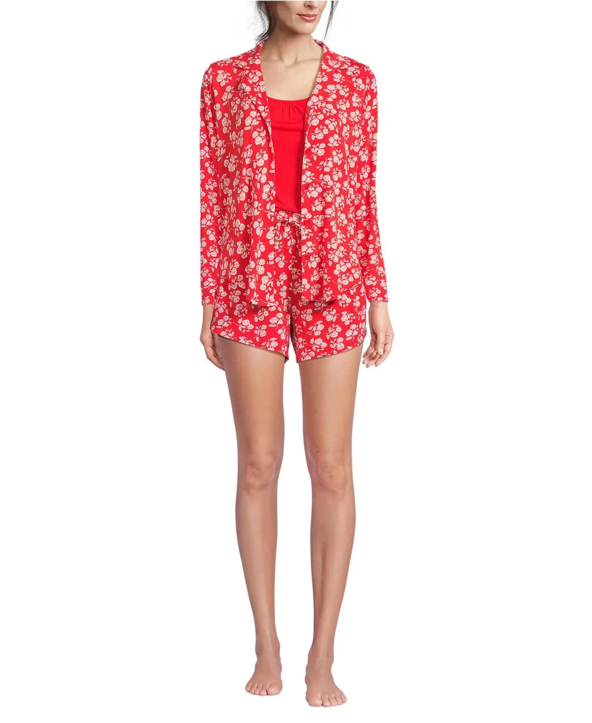 Cooling 3 Piece Pajama Set - Long Sleeve Top Cami and Shorts by Lands' End