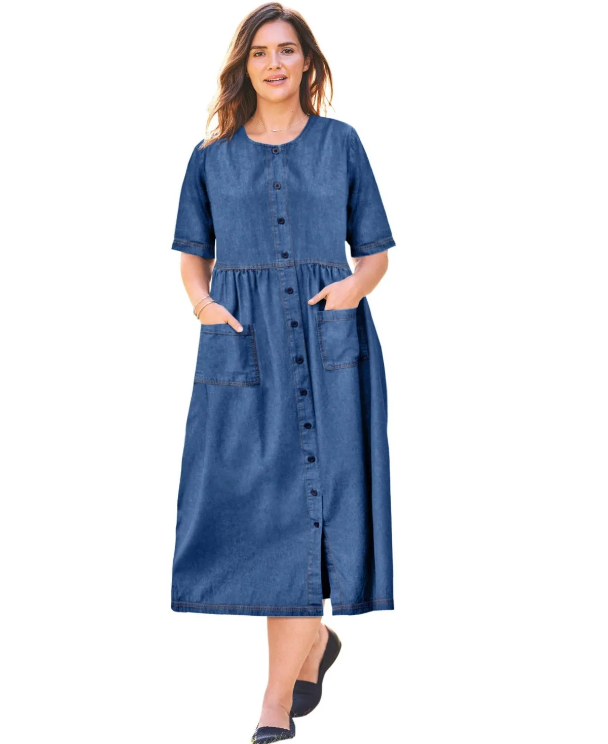 Short-Sleeve Denim Dress by Woman Within