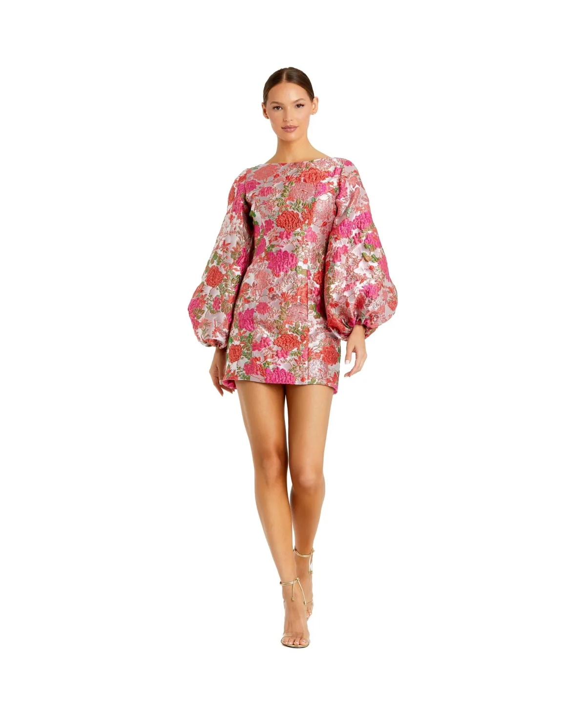 Floral Brocade Balloon Sleeve Mini Dress by Mac Duggal
