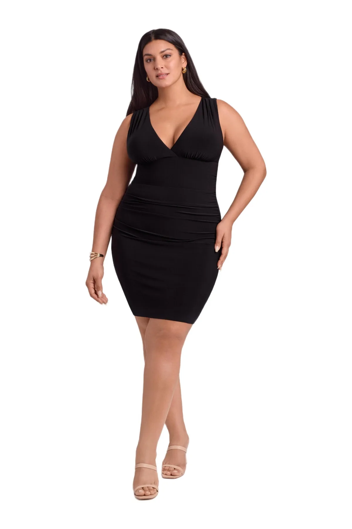Sculpting Shapewear Shirred Waist V-Neck Mini Dress by S3 Apparel