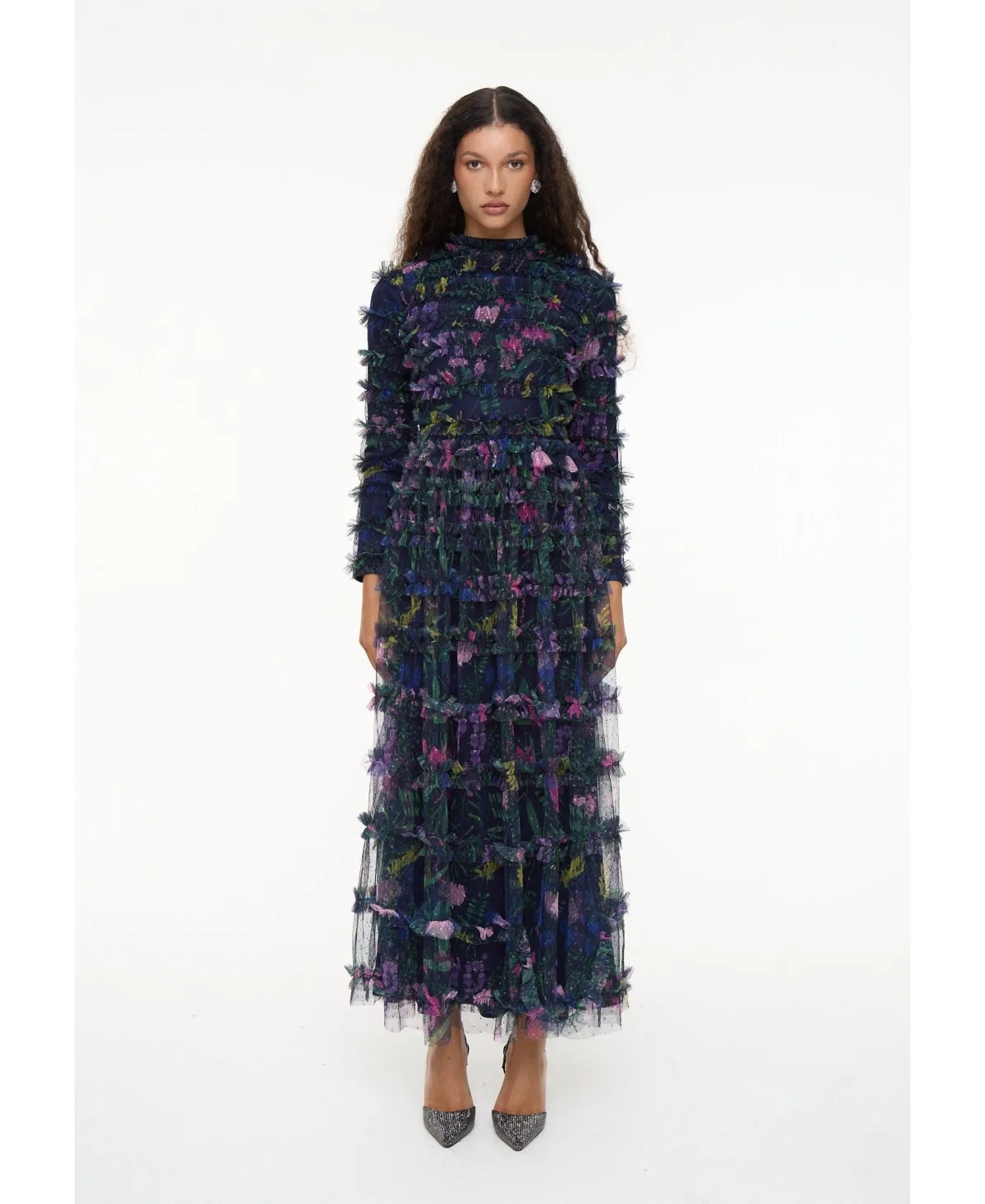 Modest Floral Ruffle High Neck Maxi Dress by Maryisa