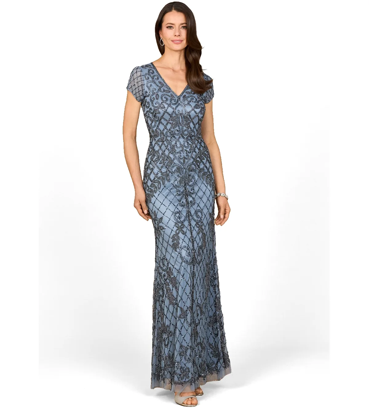Cap Sleeve Mermaid Beaded Gown by Lara