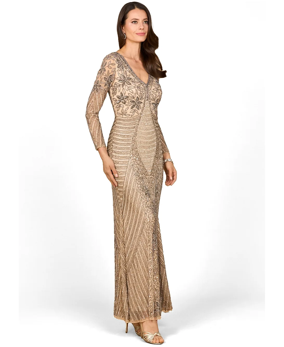 Long Sleeve Beaded Maxi Gown