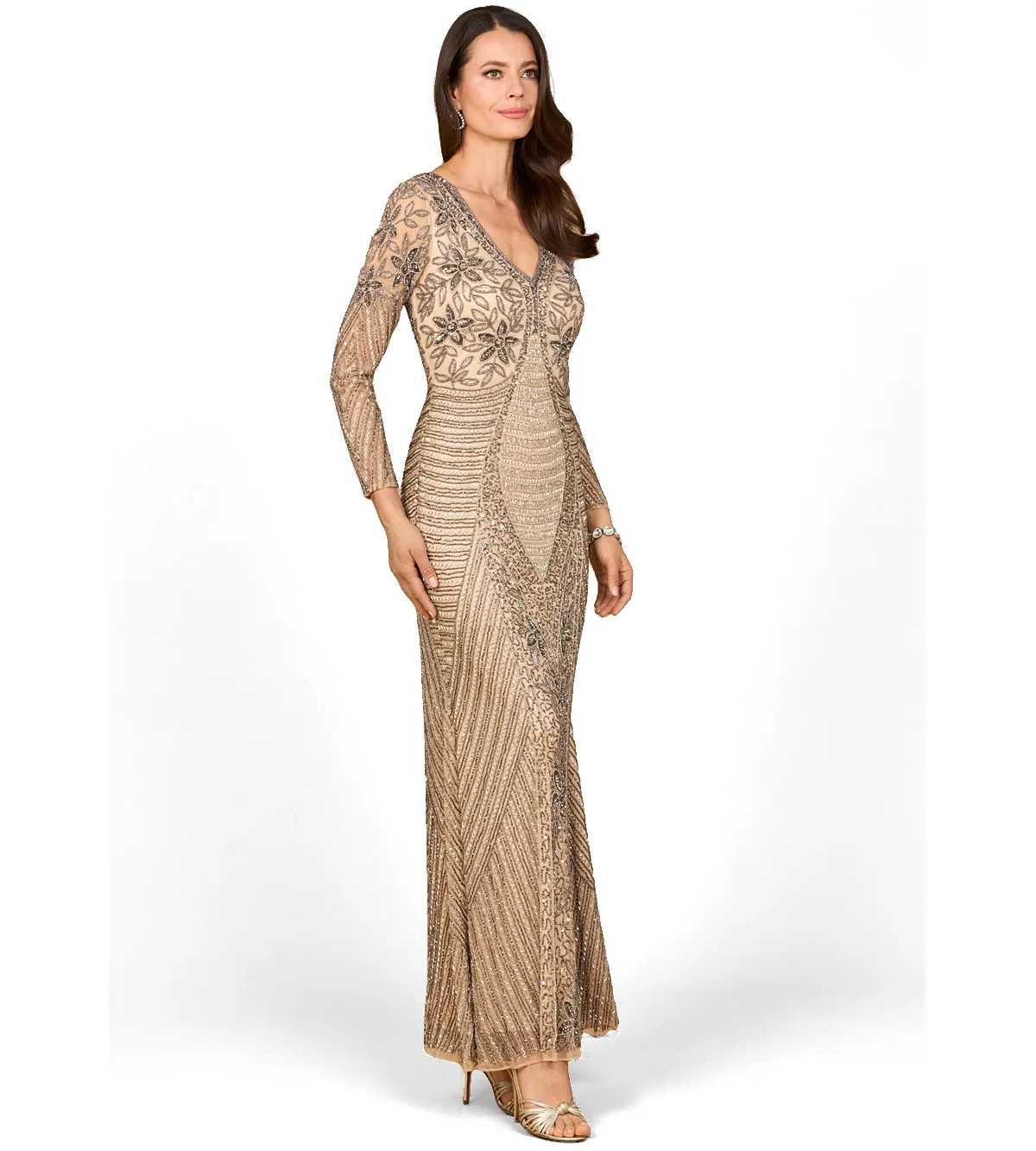 Long Sleeve Beaded Maxi Gown by Lara