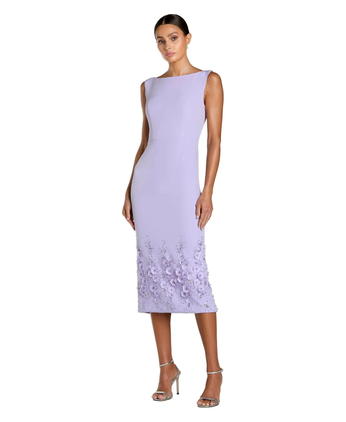 Crepe Sleeveless Midi Dress with Flower Beading by Mac Duggal