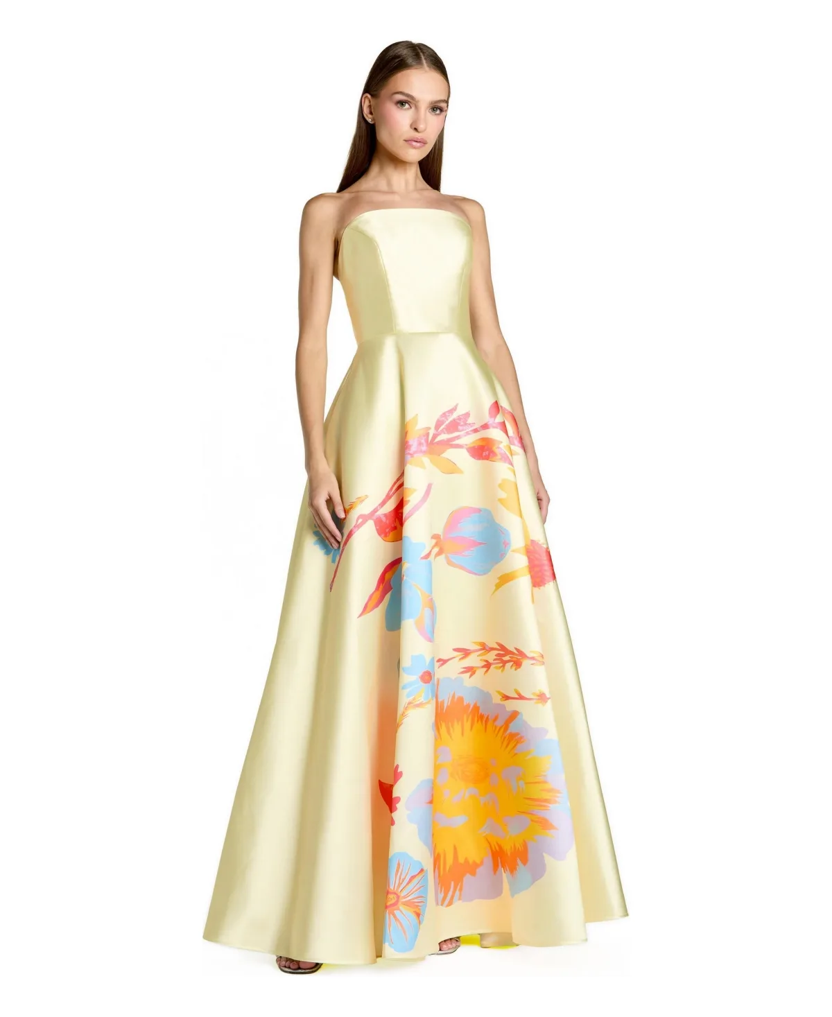 Strapless Floral Printed Mikado Ball Gown by Mac Duggal