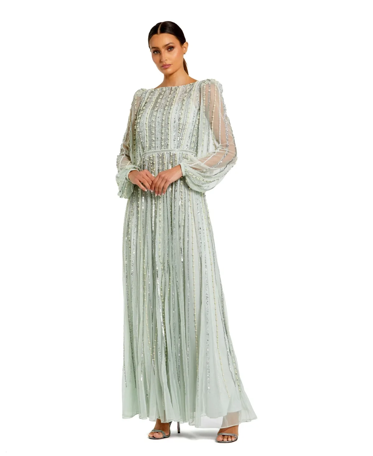 Embellished Long Sleeve A-Line Evening Gown by Mac Duggal