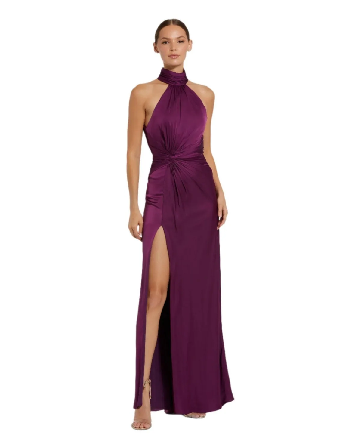 Open Back High Neck Side Ruched Gown