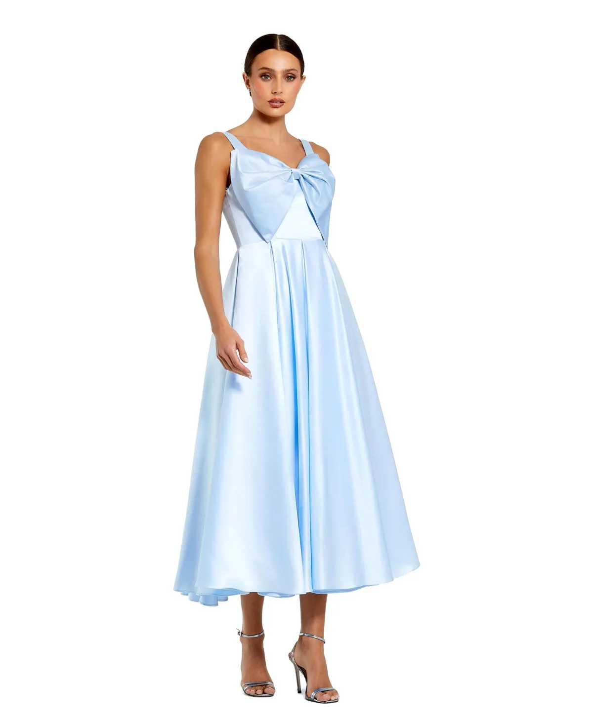 Sleeveless Satin Midi Dress with Bow Detail by Mac Duggal