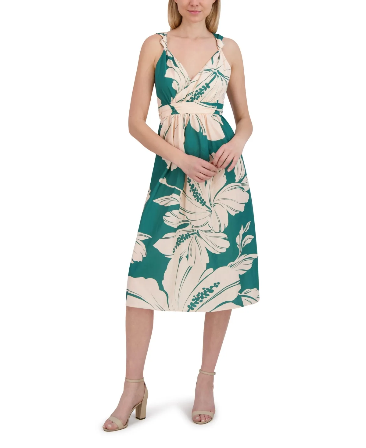 Sleeveless V Neck Midi Dress