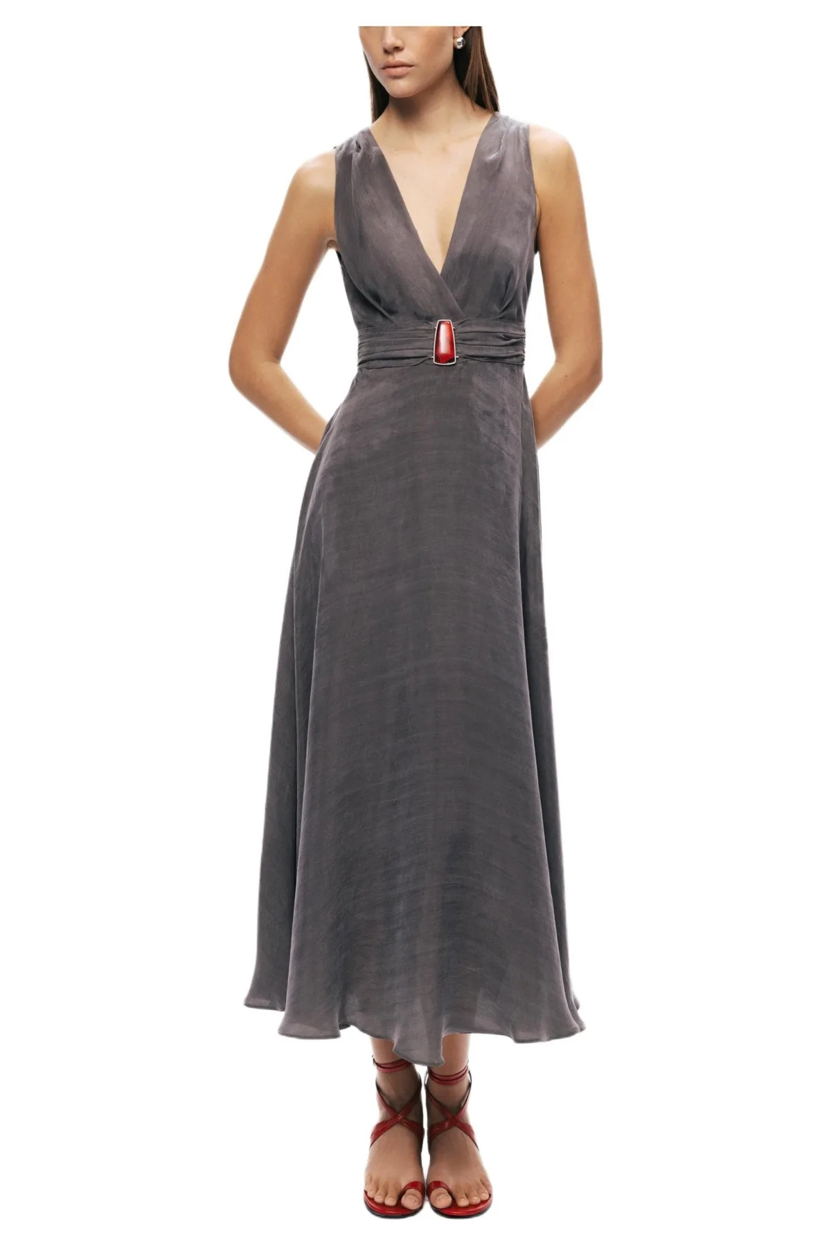 V-Neck Sleeveless Midi Dress by Nocturne